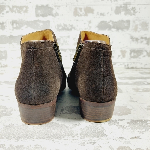 Lucky Brand Brown Leather Suede Side Zipper Heels Ankle Bootie V673 - Picture 6 of 13